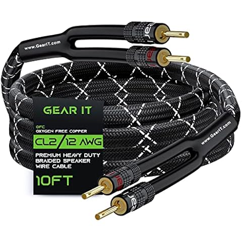 GearIT 12AWG Speaker Cable Wire with Gold-Plated Banana Tip Plugs Cover