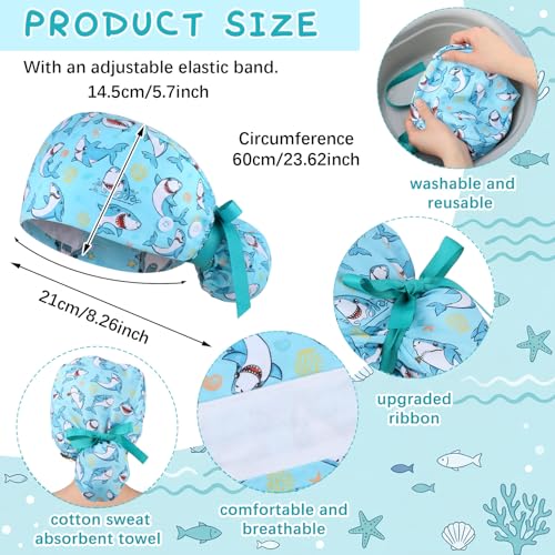 Image of 6 Pcs Scrub Caps for Women Doctor Nursing Hats with Buttons Adjustable Tie Back Working Cap Bouffant Scrub Hats for Women Men
