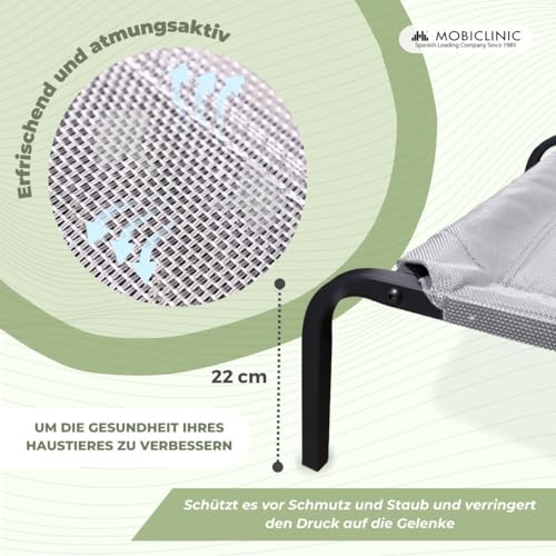 Mobiclinic® Pets, Erhöhtes hundebett, Cleo, Erfrischend, Isoliert, Europäische Marke, 122x71x21cm, Stark, Innen und außen, Leicht zu reinigen, Werkzeuglose Montage, Max. 60 kg