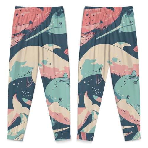 Cute Narwhal PatternsChildren's Pajama Set Round Neck Long Sleeve Top + Pants Two-piece Set100CM4