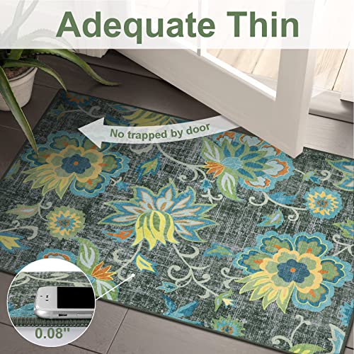 Beeiva Floral Rug Runners For Hallways, 2X5 Green Kitchen Runner Rug Washable, Modern Plant Non-Shedding Bathroom Front Door Rug Non-Slip Hallway Runner Rug For Entryway Bedroom Kitchen #TOP2