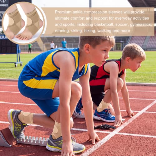 Image of Honoson 2 Pcs Ankle Brace Kid Ankle Support Youth Neoprene Lace up Compression Sleeve Foot Brace Stabilizer with Adjustable Strap for Sport Sprained Plantar Fasciitis Achilles Tendonitis(Skin,S)