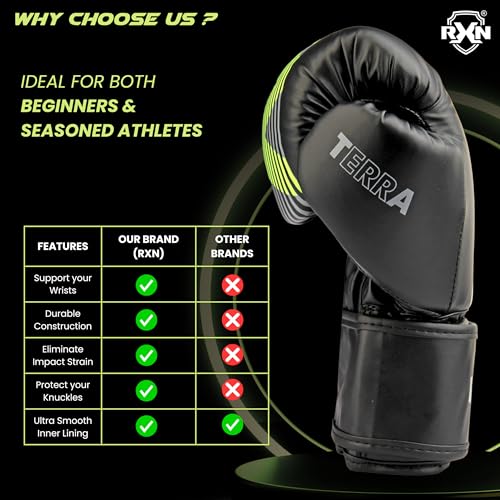 Image of RXN Terra Boxing Gloves, Pro Training & Sparring(Black /Green, 8oz)