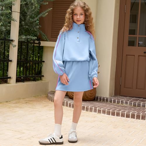 Mirawise Girls Sweatsuit 2 Piece Long Sleeve Sweatshirt and Skorts Tracksuit Pocketed Activewear Skort Sets for 4-13Y4