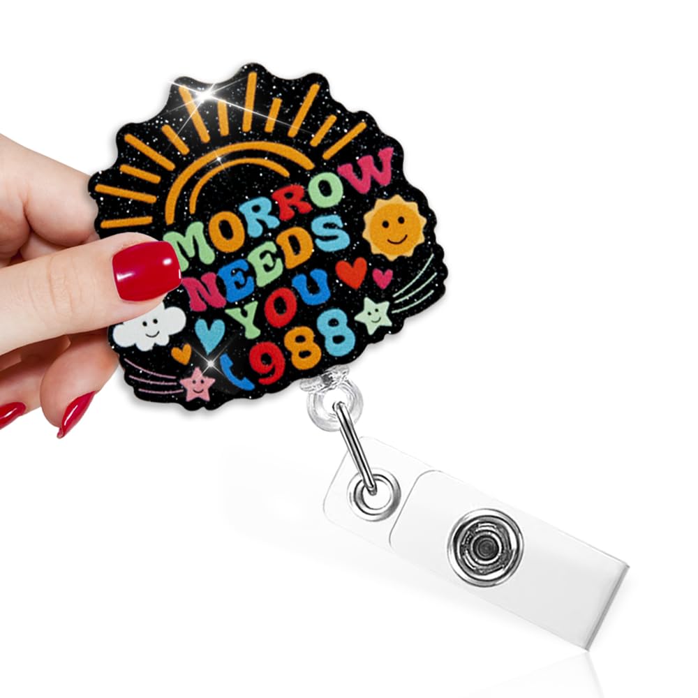 Tomorrow Needs You Retractable Badge Reel With Alligator Clip - Glitter Mental Health Awareness ID Holder