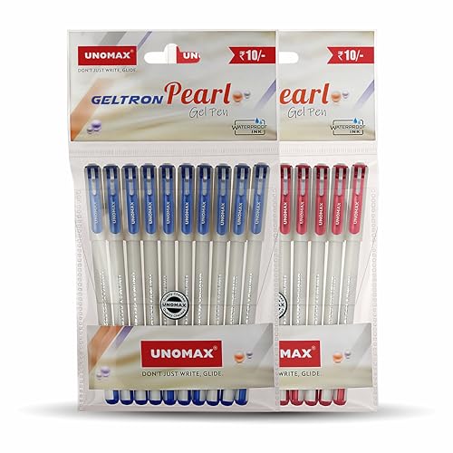 Image of UNOMAX Geltron Pearl 20 (10 Blue & 10 Red) | Professional Ergonomic Design for Daily Use, Exam-Friendly | Fast-Flowing Ink, Writing Precision, Budget-Friendly,