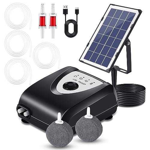 Solar Teichluftpumpe, Solar Teichbelüfter Pumpe, 3 Modi & Kein Lärm Luftpumpe Aquarium mit 2 Luftblasensteinen, Solarbetriebene Teichbelüfter Pumpe für Außenteiche für Garten Fischtank Pool Angelteich