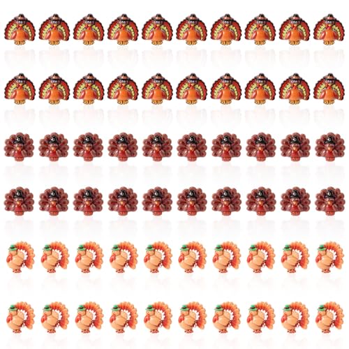 60pcs Mini Resin Turkeys Miniature Thanksgiving Figurines Flatback Tiny Resin Animals Small Turkey Charms Decor for Fall Thanksgiving Party Favors DIY Craft Making Decorations