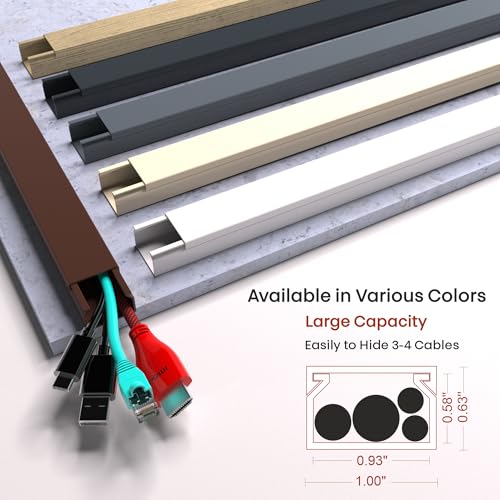 Image of Brown Cable Cover Cord Concealer - 315in Wire Raceway, Hide Cables, Channel Kit, Wall Mount Cover, Hiding Strip, Management, Conduit, Molding
