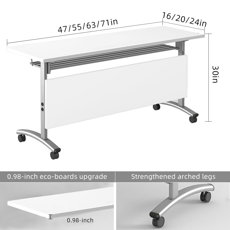 Mesa de conferencias Plegable, versátil, Rectangular, Grande, con Ruedas silenciosas, solución móvil para reuniones dinámicas en oficinas y aulas (Blanca, 140 x 60 x 76 cm)