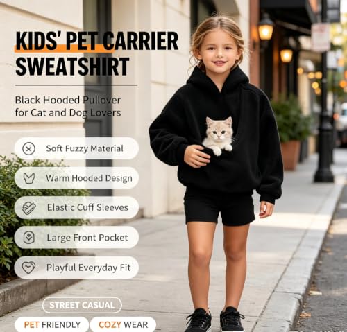 Hoodie With Dog Pouch Cat Hoodie With Pouch Girls Pet Carrier Hoodies | Cat Dog Pouch Hoodie for Girls Fleece Pet Carrier Large Pouch Sweatshirts Pullover Hooded Animal Solid Color Top - image 4
