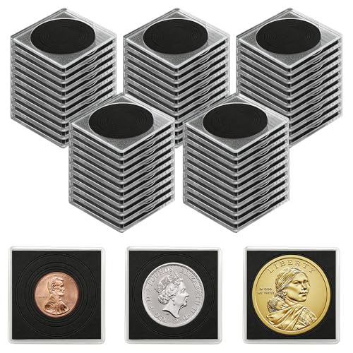 50 estuches ajustables acrílicos para monedas con esponjas 17.5-40mm miniatura 1