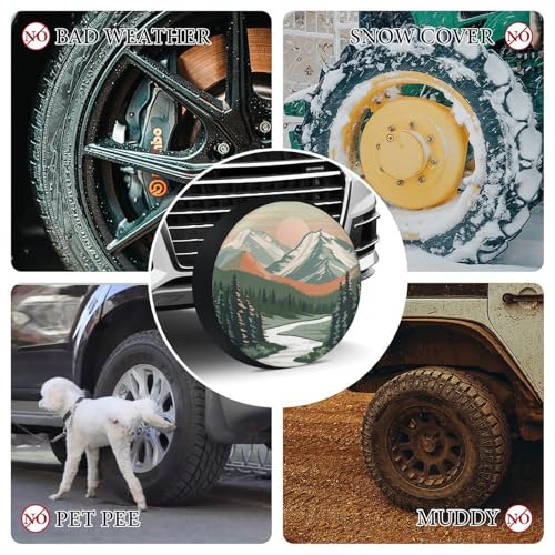 Image of Mountain Adventure Camper Spare Tire Cover Watercolor Nature Landscape Wheel Tire Cover Waterproof Sun Protection Fit for SUV Truck Travel Trailer 12 Inch