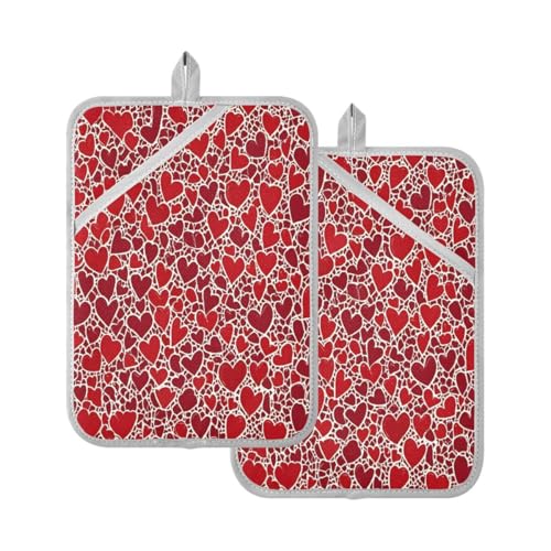 JUMBEAR Lover - Juego de soportes para ollas con diseño de corazón y bolsillo para cocina, resistentes al calor, manoplas de horno, almohadillas calientes, salvamanteles para hornear, cocinar, 7 x 9