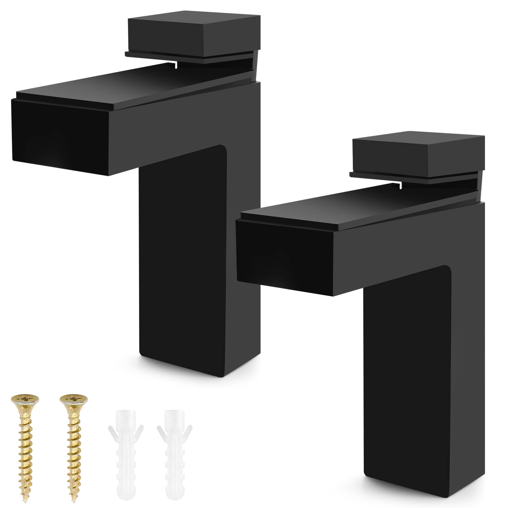 Littimoon 2 Pcs Adjustable Wood/Glass Shelf Bracket Wall Mount Heavy Duty Floating Brackets for 3-28mm Thick Shelves,Black