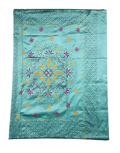 Image of SHRISTI CLOTHINGS Women's Hand Embroidered Cotton Silk Kantha Stitch Saree with Blouse Piece (J420724 LIGHTGREY)