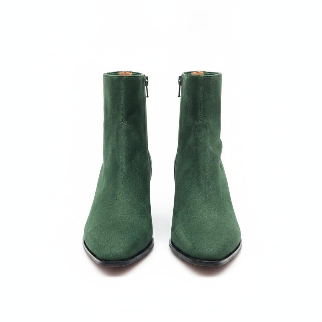 Dark Green Suede Ankle Boots for Men | Side Zip Pointed Toe Dress Boots-image-14