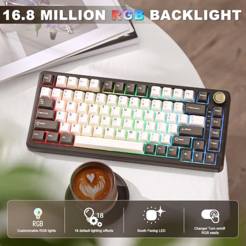 Image of YUNZII B75 PRO Wireless Mechanical Keyboard,75% Layout with Knob,Hot Swap Gasket Structure,Creamy Pre-lubed Switches,RGB Backlit,Bluetooth /Type-C /2.4G for Win /Mac (Coffee Brown, Milk Switch)
