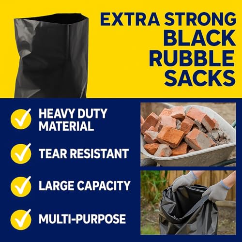 Black Polythene Rubble Bags 20 x 30 Inches – Heavy Duty Waste Bags Made from 100% Recycled Material (Pack of 10) – Ideal for Builders, Garden, Home, Office & DIY Use 3 Black Polythene Rubble Bags 20 x 30 Inches – Heavy Duty Waste Bags Made from 100% Recycled Material (Pack of 10) – Ideal for Builders, Garden, Home, Office & DIY Use - Image 3