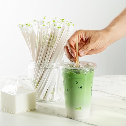Miniatura 4 de Basic Nature - Pajitas desechables de 8.3 pulgadas, 100 popotes sostenibles, envueltos, no alteran los sabores, pajitas de ácido poliláctico marrón