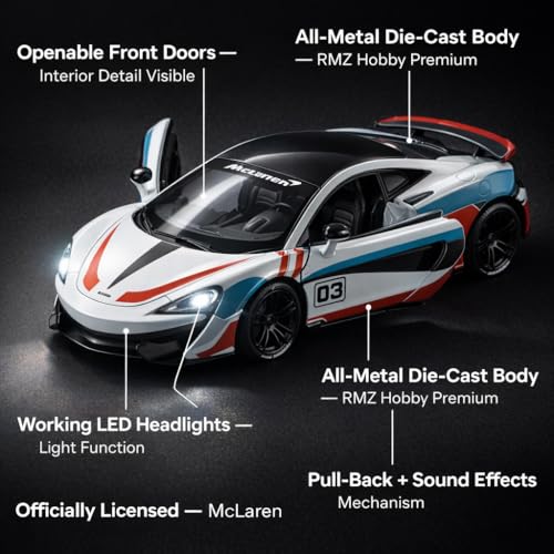 Image of Wizplex RMZ Hobby McLaren 600LT Die-Cast Car 1:32 Scale Model Vehicle Pull Back Toy Sports Car for Boys Collectors