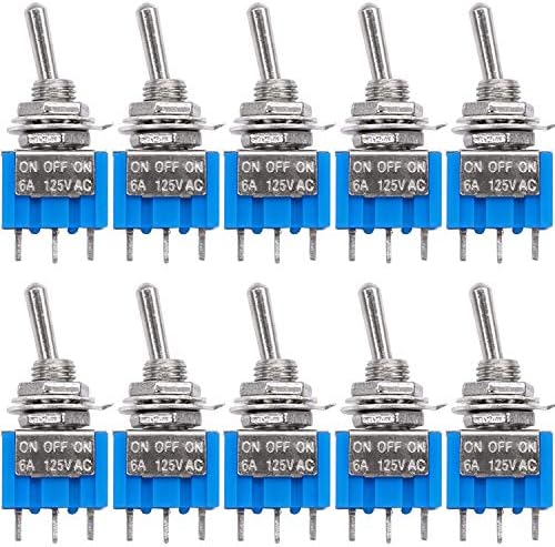 Taiss 10Pcs SPDT Mini Toggle Switch 3 Pin 3 Position ON/Off/ON Miniature Toggle Switches AC 125V/6A Toggle Switch MTS-103