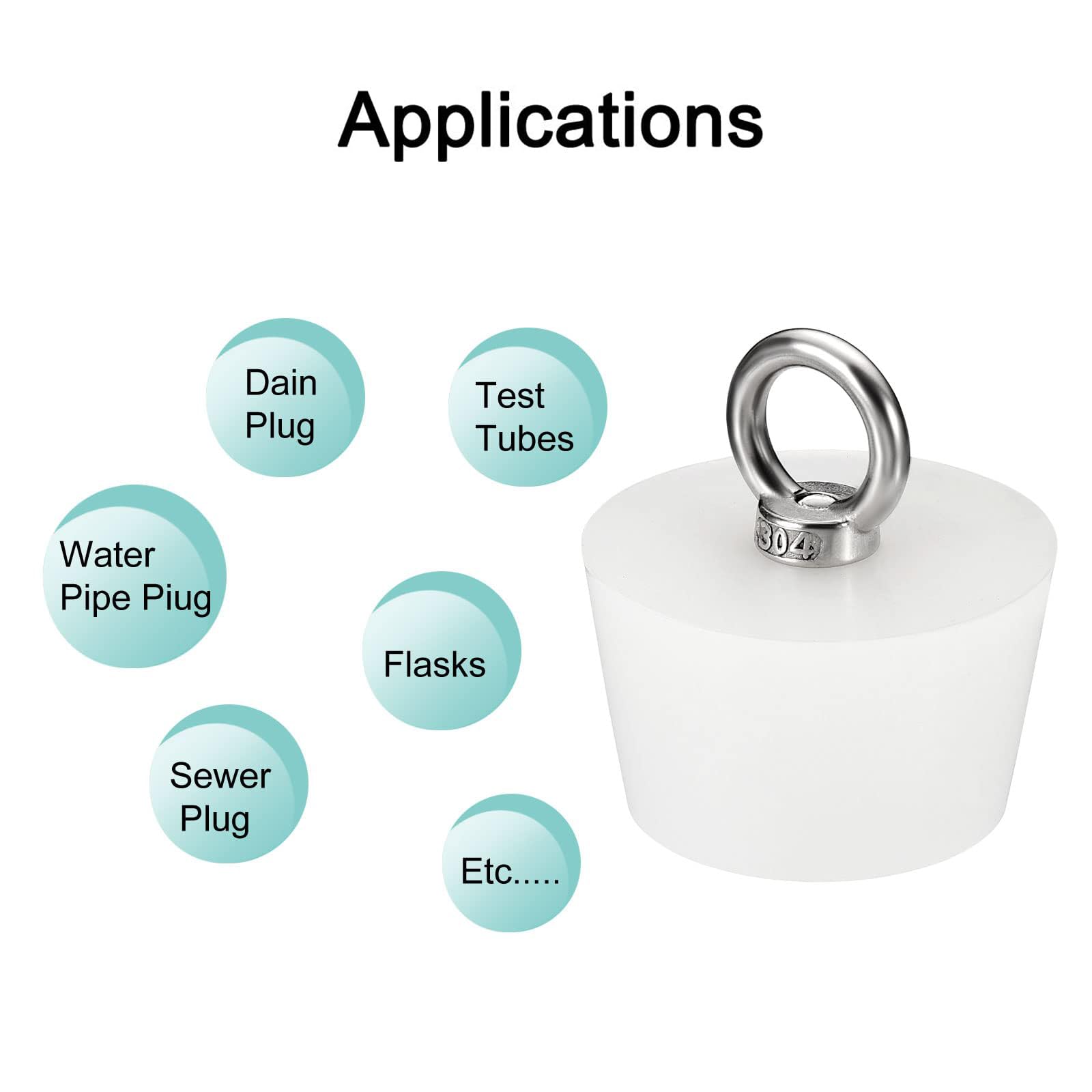 TA-VIGOR 1Pc Rubber Tapered Plug, 46mm to 56mm Solid Bathtub Bungs Stopper with Ring - Image 4