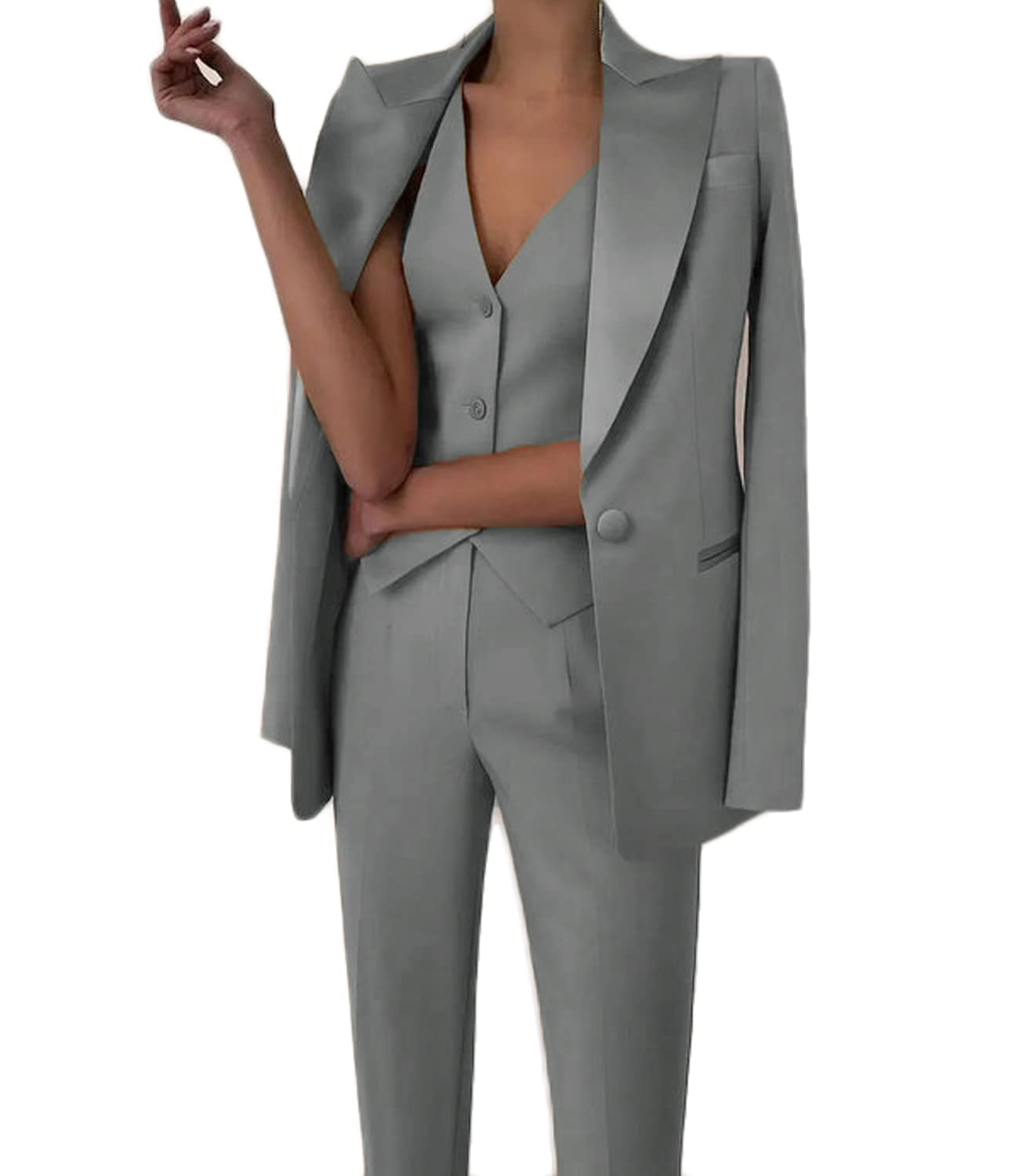 Conjunto de traje de 3 piezas para mujer, con solapa de muesca, ajuste delgado, chaqueta, pantalones, conjuntos de traje para boda, graduación, negocios, oficina, traje de mujer, ropa casual