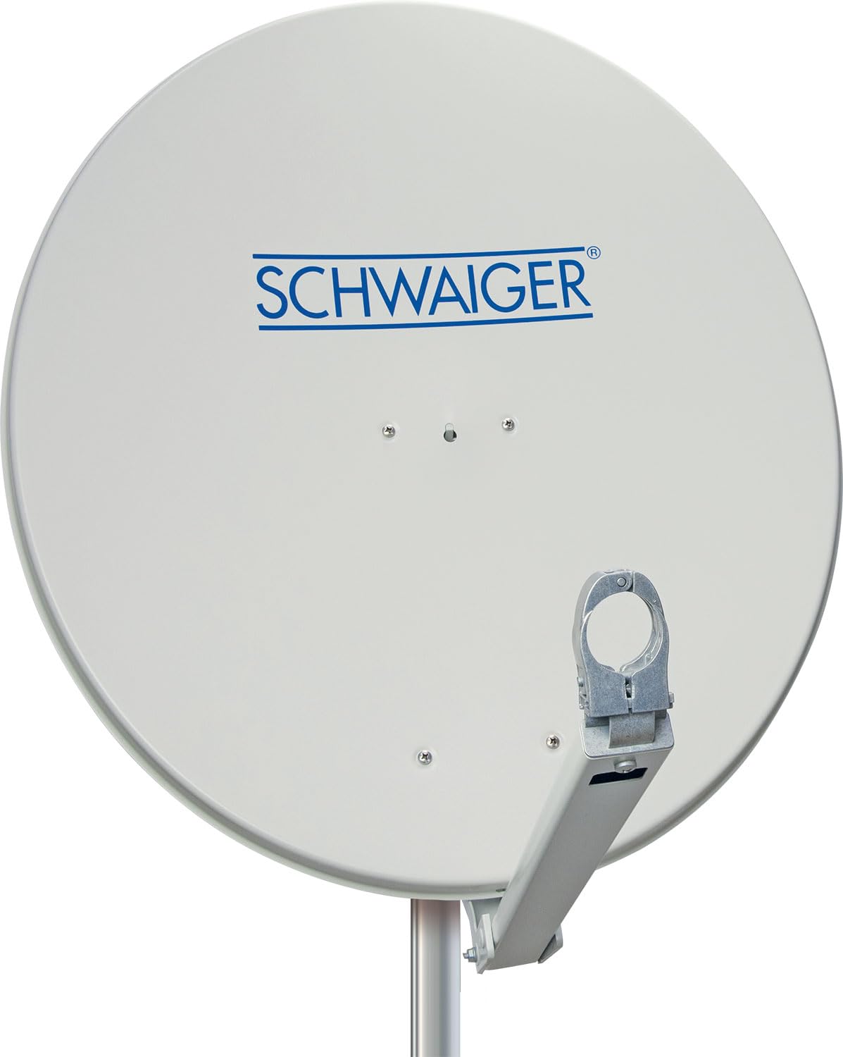 SCHWAIGER Antena parabólica I Ø 80 cm de aluminio Offset Antena en gris claro I Multifeed adecuado & resistente a la intemperie I Cuenco de satélite con brazo LNB y soporte de mástil I Potencia de