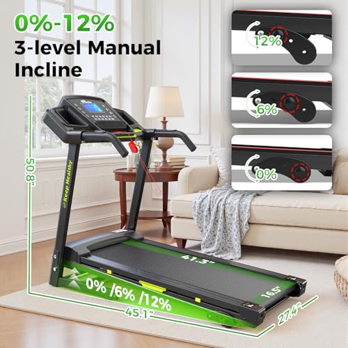 Image of Lastforever 3.5HP Folding Treadmill for Home, 350 lbs Capacity, Portable Treadmills with 3-Level 12% Manual Incline, Bluetooth Speaker, Shock Absorption, Quiet Motor