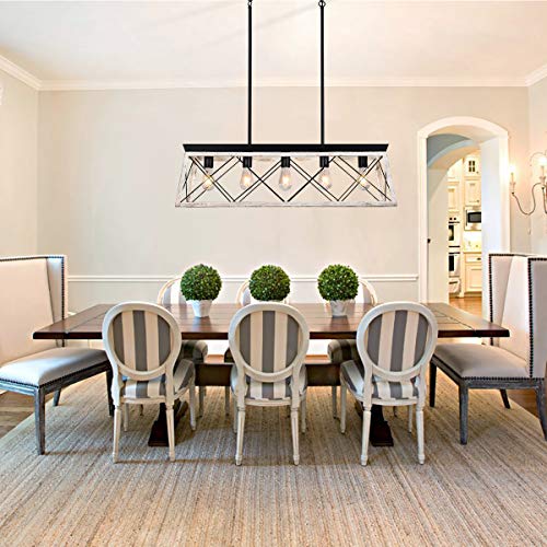 Merbotin Farmhouse Chandelier 5 Light Kitchen Island Lighting Rustic White Wood Finish Dining Room Light Fixture Adjustable Height Chandeliers Distressed Pendant Light Over Pool Table - Image 7