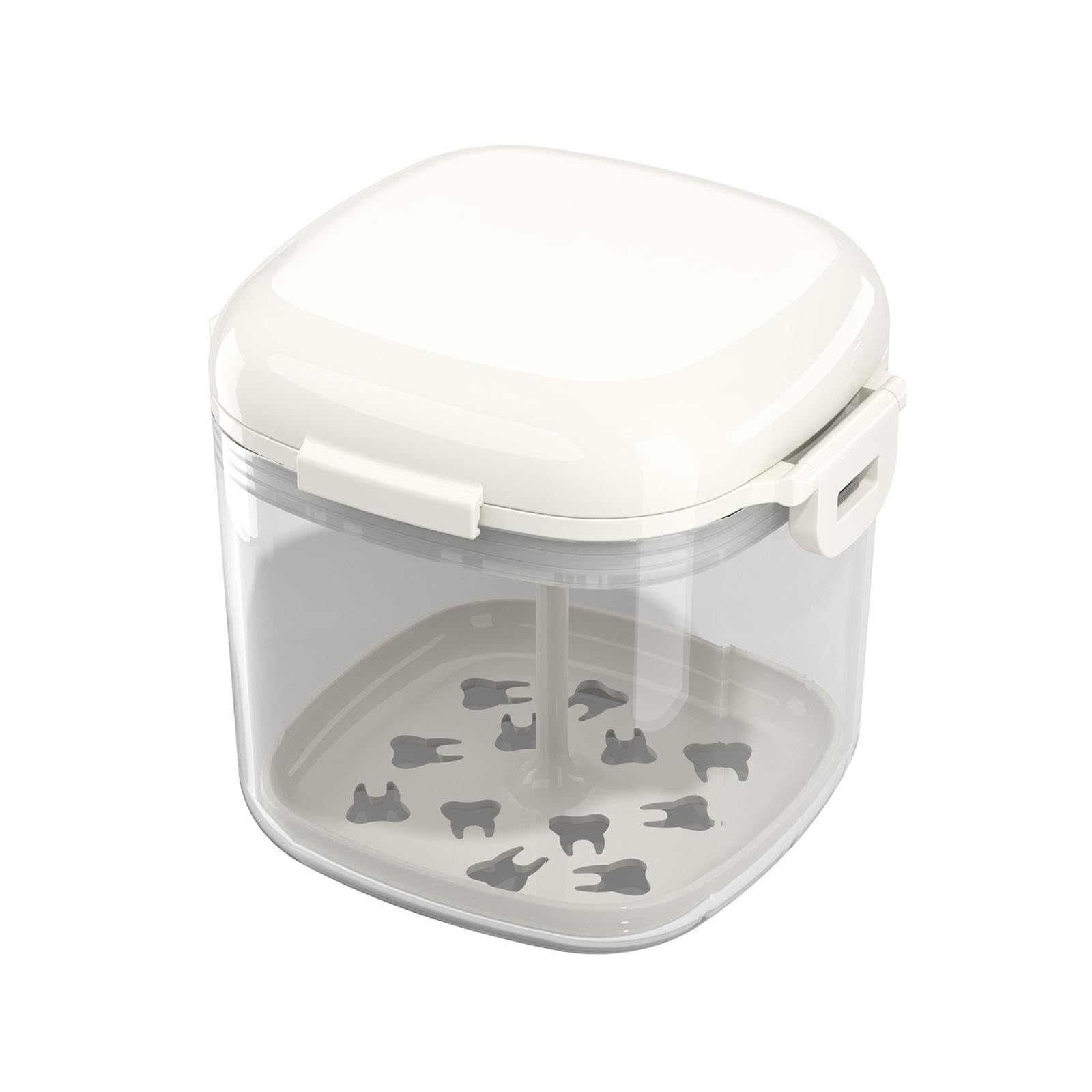 Denture Cleaner Case with Lid with Strainer Basket Denture Cup for Elderly Gift White-image-45
