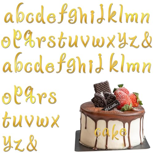 IBXWMNG 54pcs lettres de l'alphabet en acrylique doré pour décoration de gâteau,Chiffres de lettres minuscules de A à Z pour Mariage Anniversaire Fête Célébration