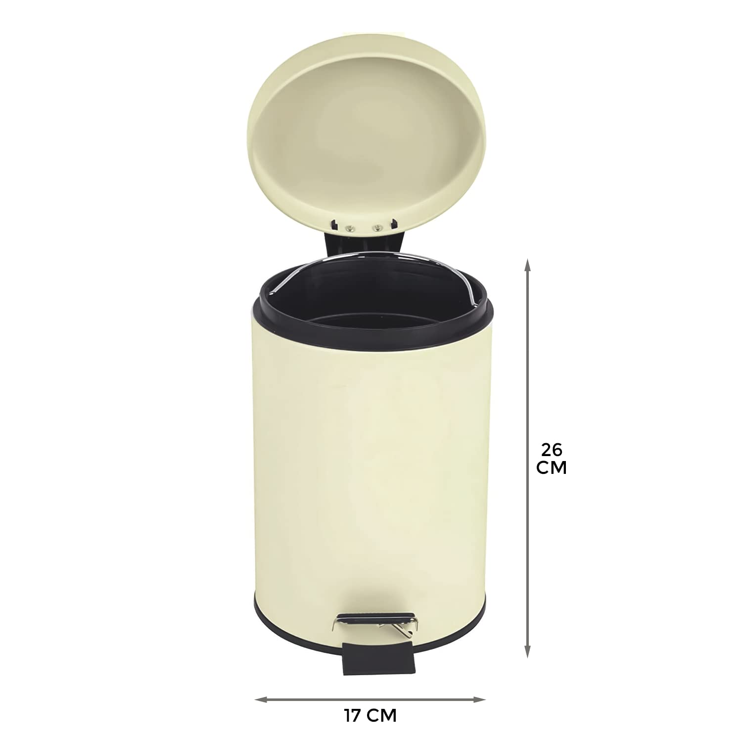 Crystals Small Pedal Bin with Lid-3 Litre Bathroom Bin for Rubbish and Waste-Stainless Steel Toilet Bin with Removable Inner Plastic Bucket-Ideal Size for Bedroom Bathroom Toilet Waste (Cream) - Image 3