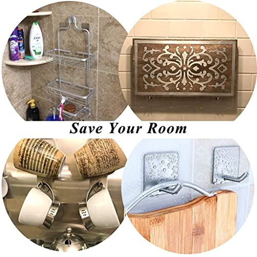 Image of Golden bird Adhesive Wall Hooks for Hanging Hold Strongly, Reusable Adhesive Hooks for Wall, Multi-Surface Damage Free Hooks for Hanging Stainless Steel Waterproof (Silver, 4)