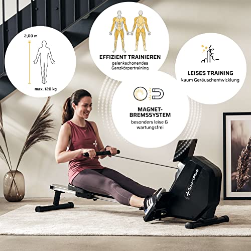 SportPlus| 2022 Modell | Rudergerät für zuhause mit Handyhalterung, klappbar & mit Transportrollen, 8 Widerstandsstufen… – Bild 4
