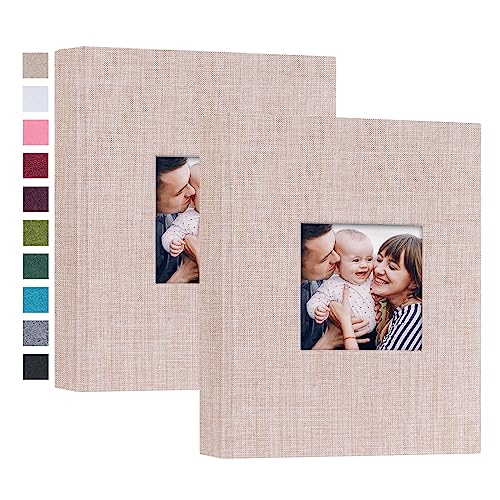 Mublalbum 2 Pack Small Photo Album 5x7, 52 Pockets, Linen Cover,Beige