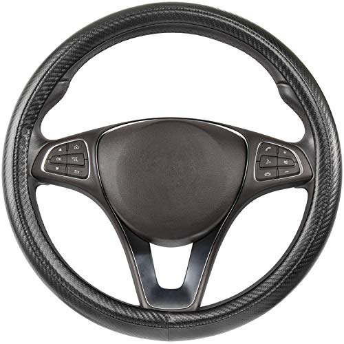 SEG Direct Steering Wheel Covers Carbon Fiber Pattern Universal Standard Size 14 1/2''-15'', Black Microfiber Leather