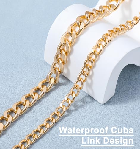 Image of 2PCS Gold Anklets for Women, Waterproof Minimalist Cuban Link Chain Dainty Layered Ankle Bracelets Adjustable Size, Minimalist Jewelry for Women's Stylish
