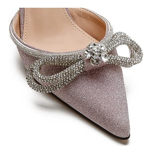 Rhinestone Bow Tie Thin Heel High Heel Shoes Summer High Heel Sandals Wrapped Back and Versatile, Sizes 5-10(C,7)2