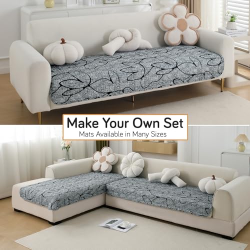 Image of HOKIPO 'Elira Series' Water Repellent + Waterproof Quilted Sofa Mats | Make Your Own Sofa Cover Set | Length 120cm - Intense Grey Abstract Floral (AR-5245-C2)