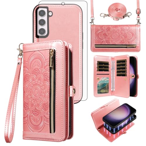 Coque Samsung S23 5G avec fermeture éclair portefeuille amovible et sangle