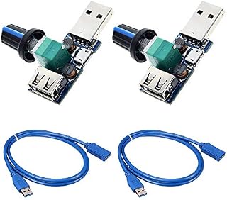 Youmile 2PCS USB Fan Speed Controller DC 4-12V 5W Mini Adjustable Fan Stepless Governor Regulator with 2PCS 2m/78.7inch USB Extension Cable