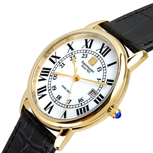 Men's S0720 Classic Delémont Swiss Quartz Gold-Tone Stainless Steel Watch with Black Leather Band2