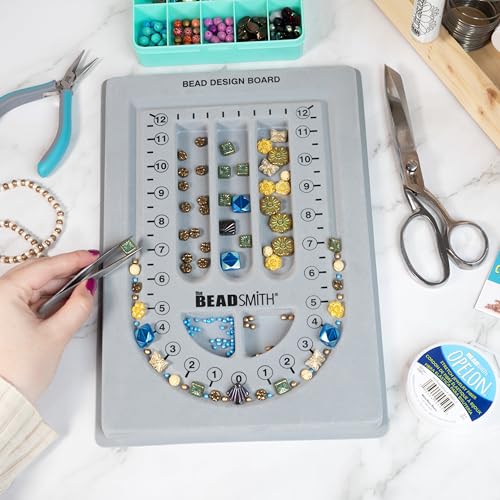 Image of The Beadsmith Bead Board, Grey Flocked | 28 inch U-Shaped Channel, 8.5 x 12 inches, Design Boards for Creating Bracelets, Necklaces and More