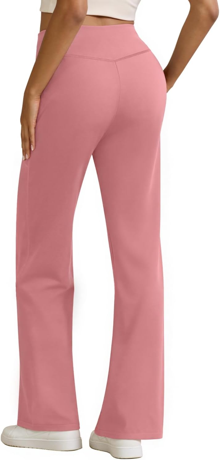 Womens High Waist Yoga Pants Stretchy Casual Trousers Straight Leg Pull On Side Pockets - Image 4