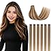 SEGOHAIR Clip in Hair Extensions Real Human Hair 6Pcs Medium Brown mix Dark Blonde Highlights Double Weft Hairpieces Straight Hair Extensions Clip in Seamless 12inch 33g