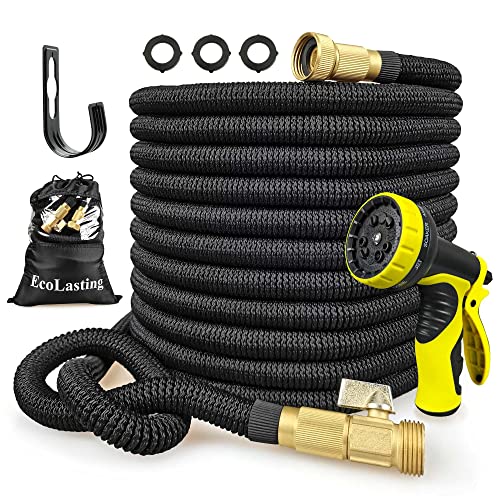 EcoLasting Expandable Garden Hose 50ft with 10-Spray Nozzle, 3/4" Solid Brass Connectors, Durable 3-Layer Latex Core and Retractable Sleeve, Flexible and Lightweight Water Hose (Black, 50 FT) EcoLasting Expandable Garden Hose 50ft with 10-Spray Nozzle, 3/4" Solid Brass Connectors, Durable 3-Layer Latex Core and Retractable Sleeve, Flexible and Lightweight Water Hose (Black, 50 FT)