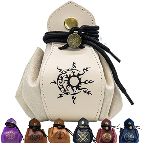 Guilt Free Gaming Genuine Leather RPG Bag for Coins, Currency, Dice, and Small Accessories (White)