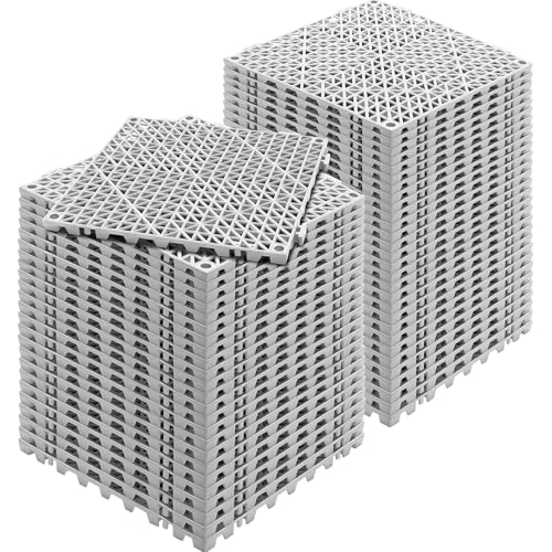 VEVOR Lot de 55 Dalles de Jardin Piscine 30x30x1,5 cm Gris Dalle Clipsable Ajourée Antidérapante en PVC Drainage Rapide Revêtements de Sol Extérieur Intérieur pour...